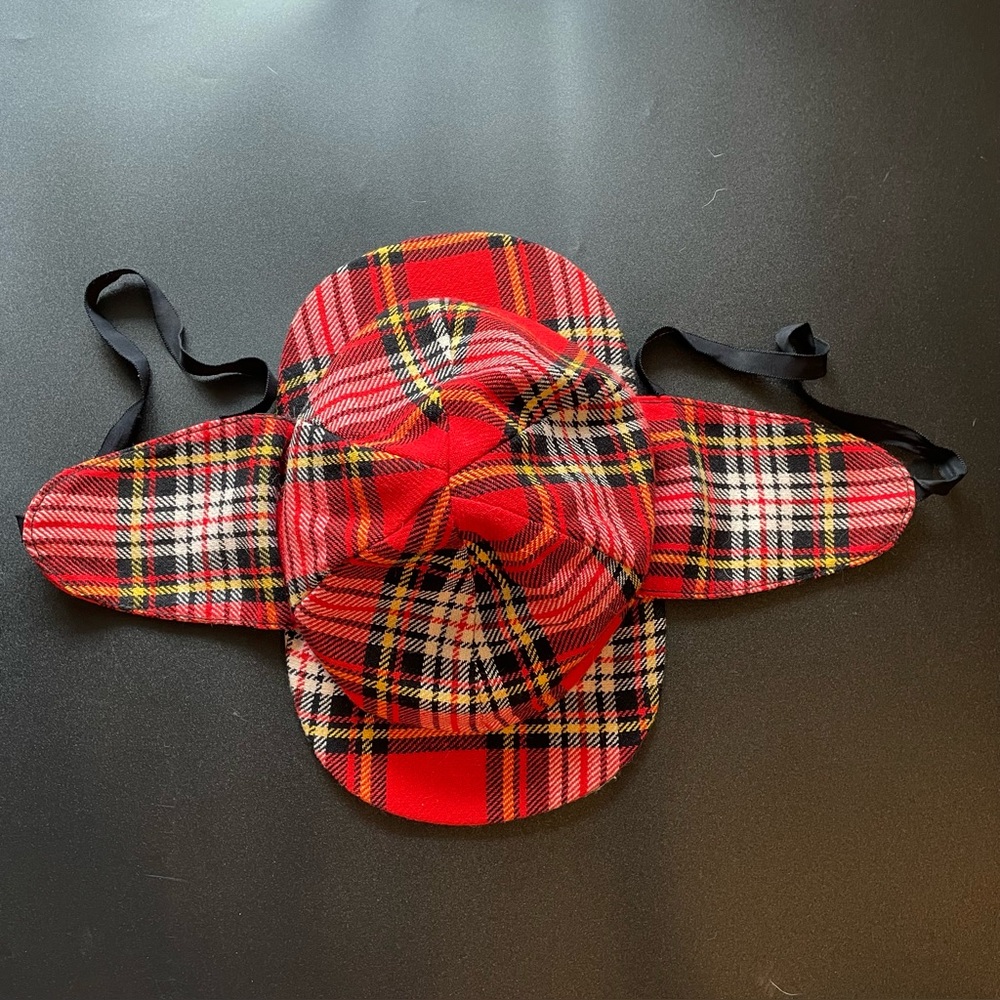 Vintage Red Plaid Hunter’s Hat Cap Flaps Grosgrain Ribbon Women Child Small